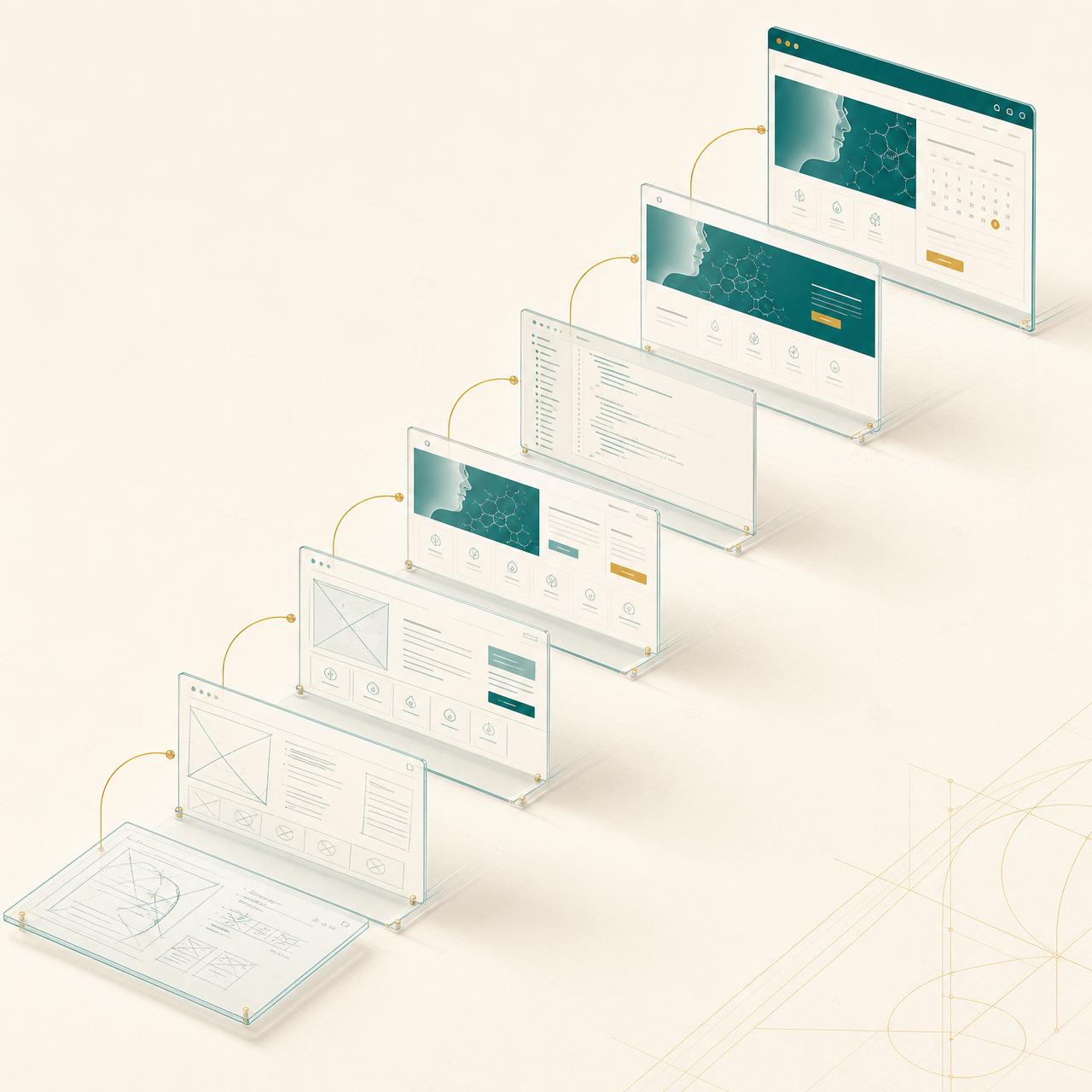 Illustration of a seven-step process journey, with glowing connected nodes ascending on a curved path